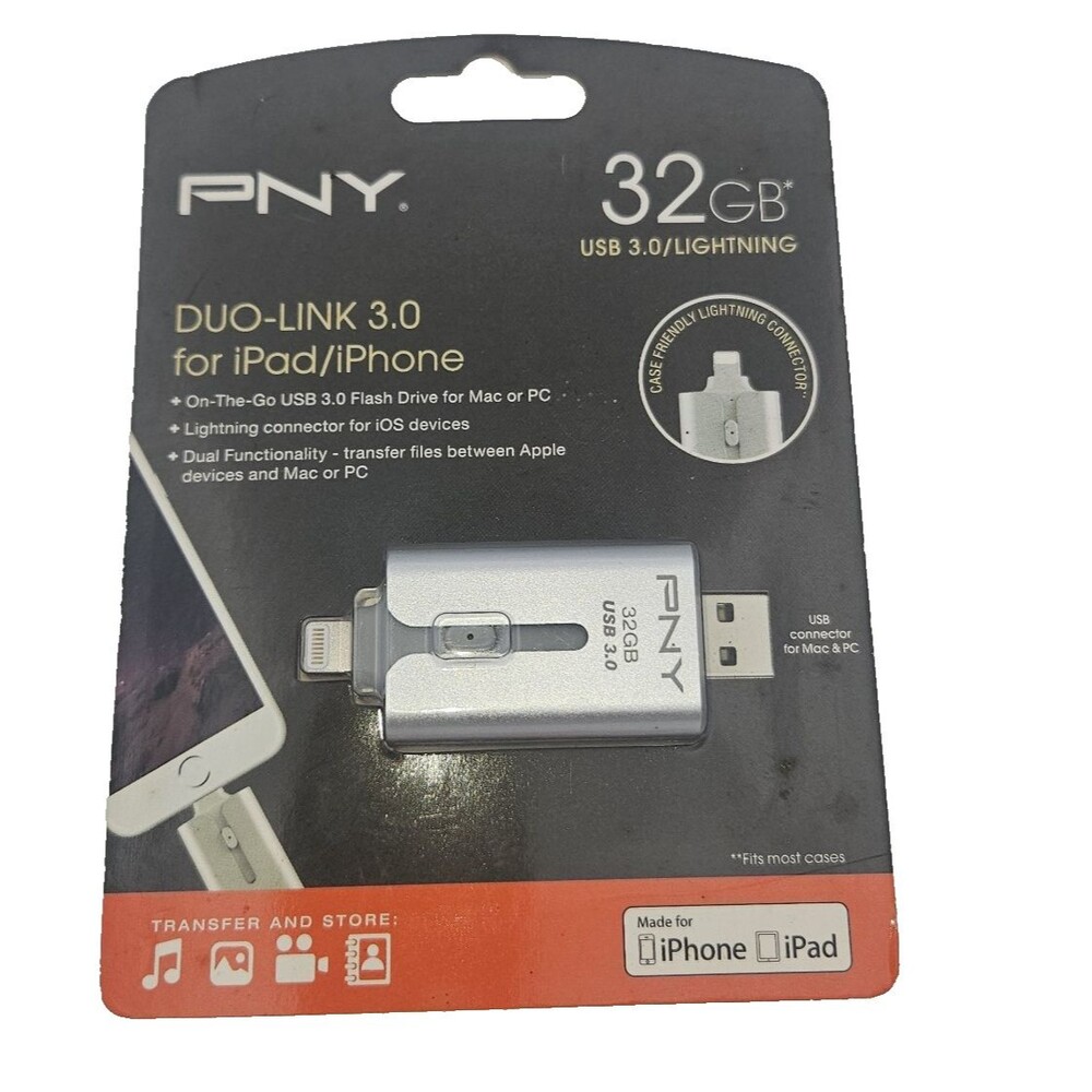 PNY Duo-Link USB 3.0 Lightning Flash Drive 32GB iPhone iPad